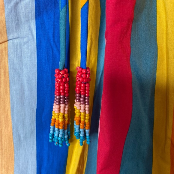 Farm Rio Striped Scarf Maxi Ruffled Rainbow Balloon Sleeve Maxi Dress Sz. S - Picture 7 of 9